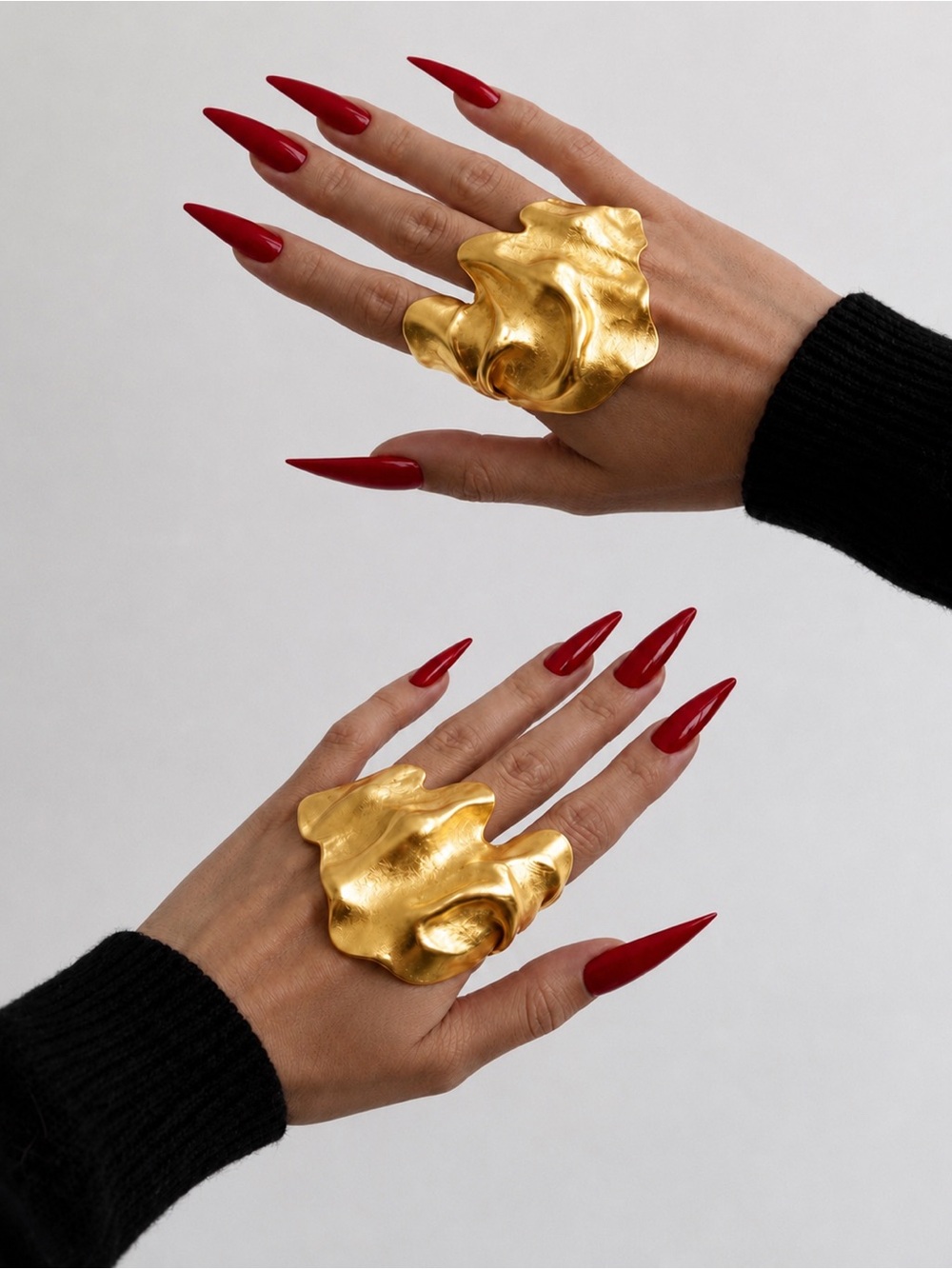 Silver Hand Texture Statement Cuff Ring - Women Jewelry